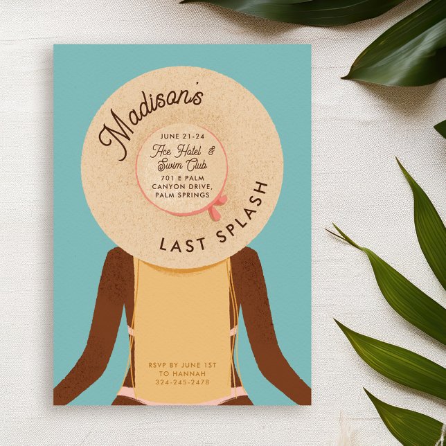 Blonde Black Girl Bachelorette Einladung (blonde hair and black skin girl wearing a beach hat - bachelorette pool party invitation)