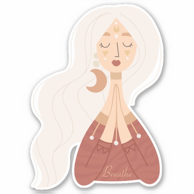 Blonde boho Frau Atmung Affirmation personalisiert Aufkleber (Vorderseite)