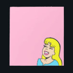 Blonde Bombshell Comic Strip Notepad Notizblock<br><div class="desc">Dieses Blonde Bombshell Comic Strip Notepad weist einen Comic-Stil auf, der von einem schönen, blonden Mädchen auf einem rosa Hintergrund zeichne. Sie hat eine Knopfnase, volle rosa Lippen und die hellsten Lächeln. Ihre Augen sind geschlossen, wahrscheinlich wegen des Gewichts ihrer üppigen, schwarzen Wimpern. Sie hat einen dicken Rand von Knallen...</div>