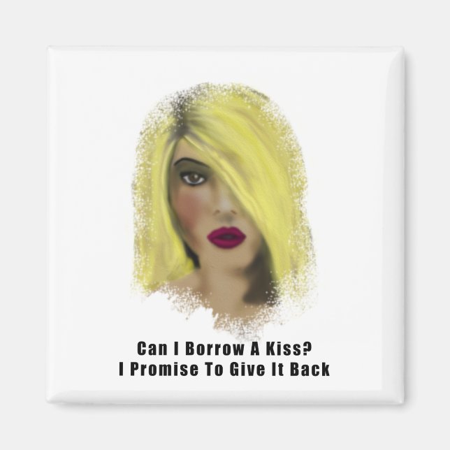 Blonde Bombshell Frau leiht sich einen Kuss Magnet (Vorne)