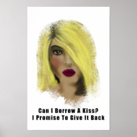Blonde Bombshell Frau leiht sich einen Kuss