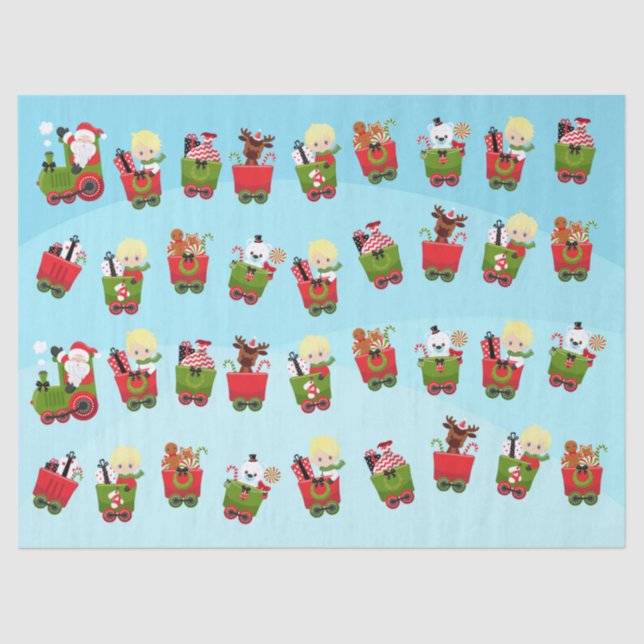 Blonde Boy Riding Weihnachtszug Seidenpapier (Vorderseite)