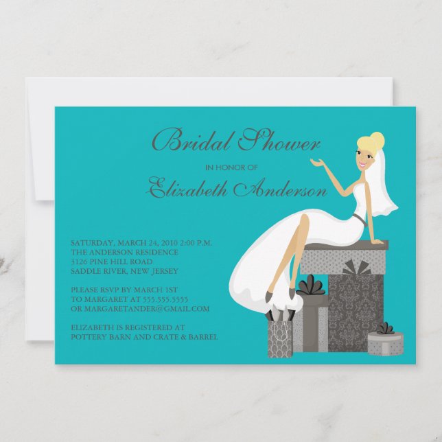 Blonde Bride Bridal Dusche Einladung Türkis (Vorderseite)