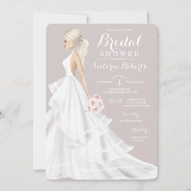 Blonde Bride Wedding Gown Brautparty Einladung (Vorderseite)