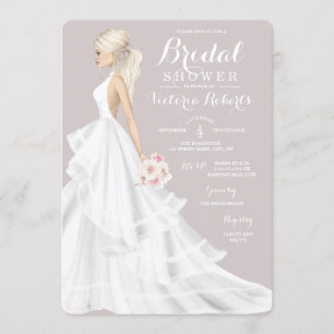 Blonde Bride Wedding Gown Brautparty Einladung