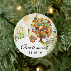 Blonde Bridesmaid gibt Blume Tree Keramikornament