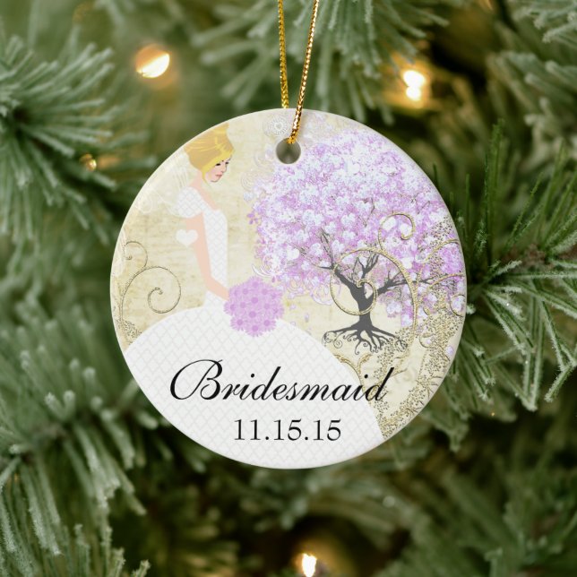 Blonde Bridesmaid gibt Lavender Heart Leaf Tree Keramik Ornament (Baum)