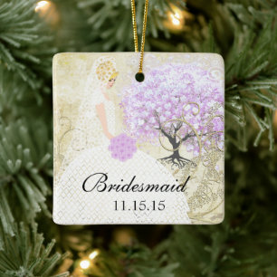 Blonde Bridesmaid gibt Lavender Heart Leaf Tree Keramikornament