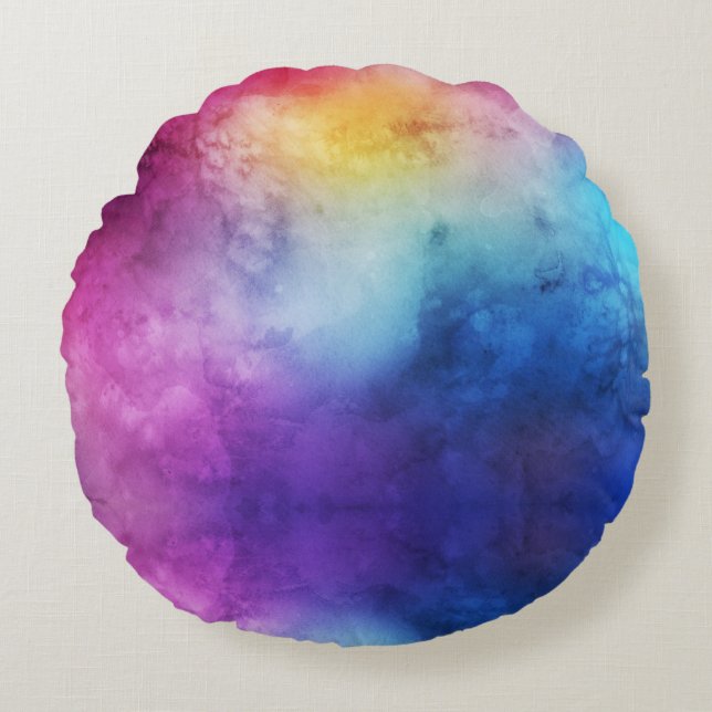 Blonde & Broke - Regenbogen Wasserfarbe Gefärbte K Rundes Kissen (Vorderseite)