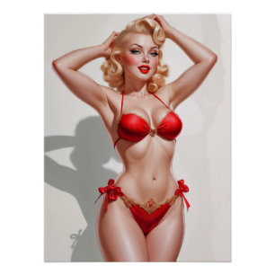 Blonde Button-Up Red Underwear Poster