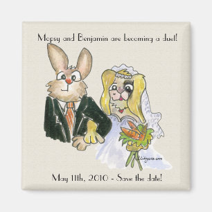 Blonde Cartoon-Kaninchen, die Save the Date Magnet