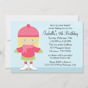 Blonde Caucasion Ice Skaten Geburtstagsparty Einladung