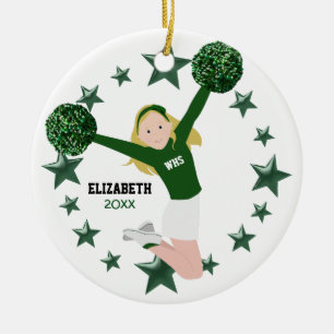 Blonde Chef Green & White Pom Poms Keramik Ornament