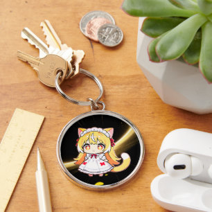 Blonde Chibi Katzenmädchen im Midi-Kleid Schlüsselanhänger