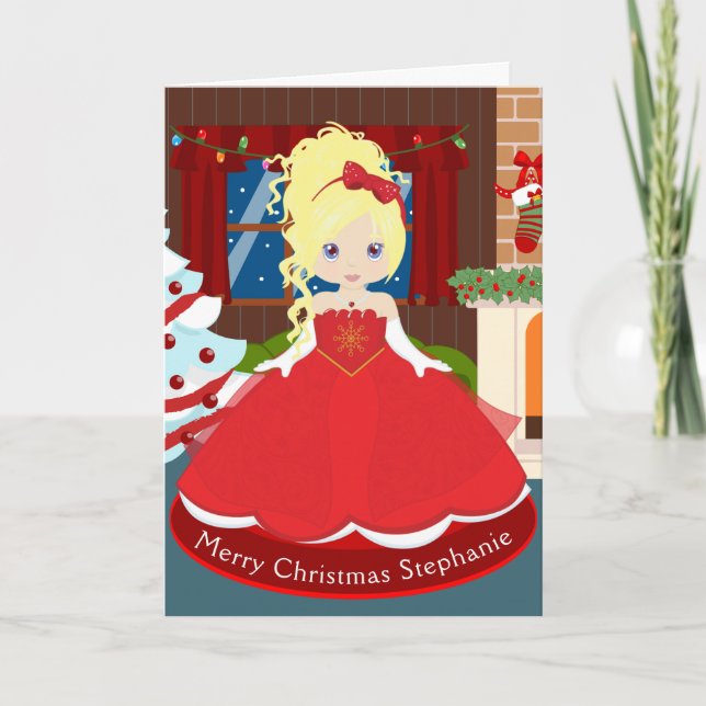 Blonde Christmas Princess Feiertagskarte (Vorderseite)
