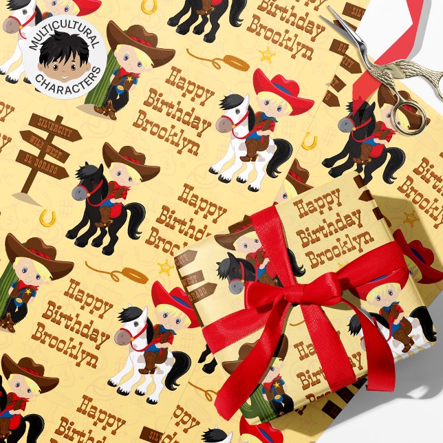 Blonde Cowboy Personalisiert Wrapping Paper Geschenkpapier (Von Creator hochgeladen)