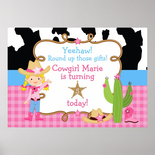 Blonde Cowgirl Western Birthday Poster (Vorne)