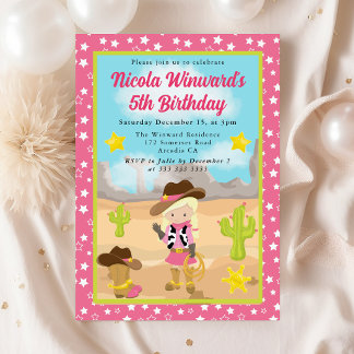 Blonde Cowgirl Western Kindergeburtstag Einladung