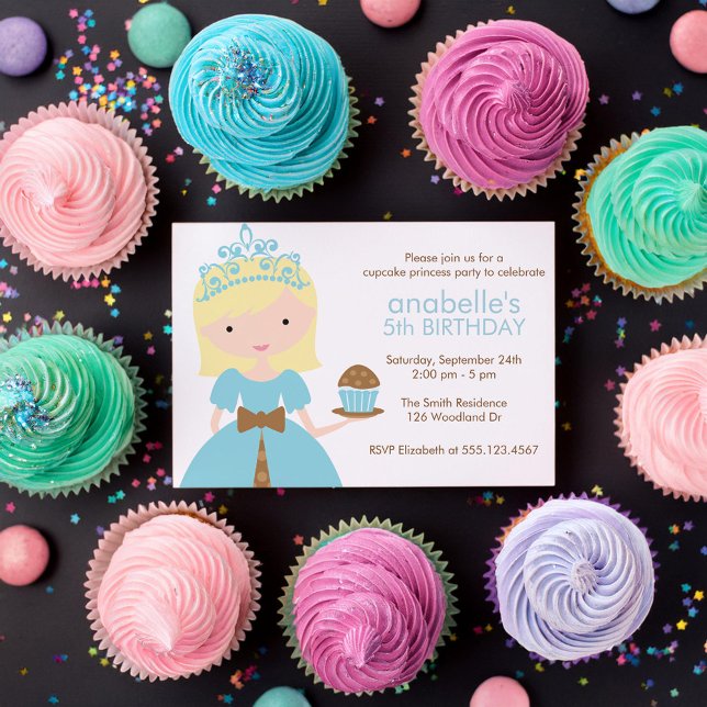 Blonde Cupcake Princess Birthday Party Einladung (Von Creator hochgeladen)