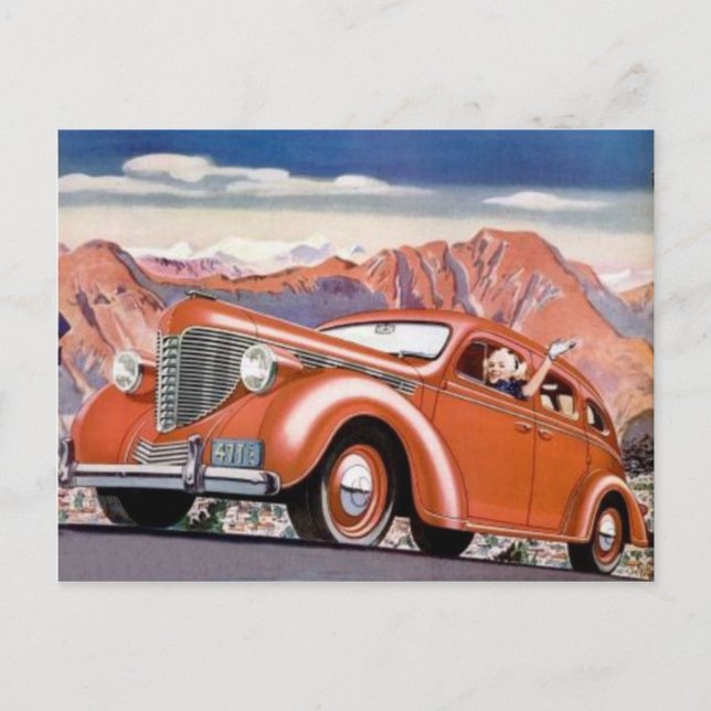 Blonde der 1930er Jahre in einem roten Auto-Postka Postkarte (Vorderseite)