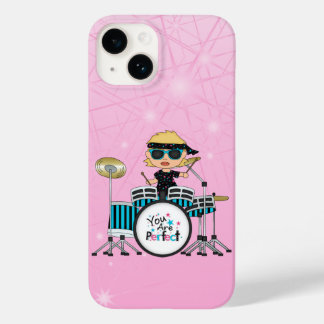 Blonde Drummer Girl mit Sternen auf rosa Case-Mate iPhone 14 Hülle