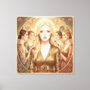 Blonde Eleganz in Pastellblüten Leinwanddruck