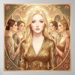 Blonde Eleganz in pastellfarbenen Blüten Poster