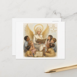 Blonde Engelsfrau liest Kindern vor Postkarte