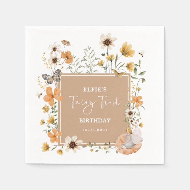 Blonde Fairy Fall Wildblume 1. Geburtstag Party Serviette (Vorderseite)