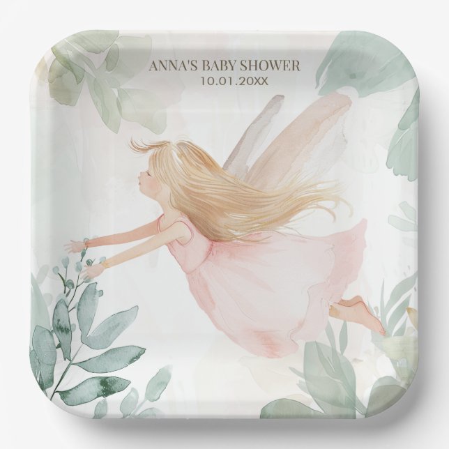 Blonde Fairy Girl Baby Dusche Pappteller (Vorderseite)