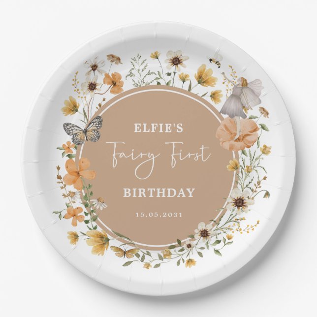 Blonde Fairy Princess Fall Wildblume Geburtstag Pappteller (Vorderseite)