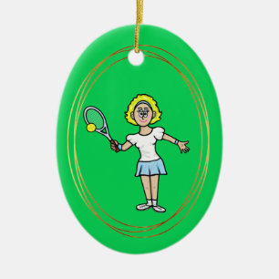 Blonde Female Tennis Spieler Weihnachtsdekoration Keramik Ornament