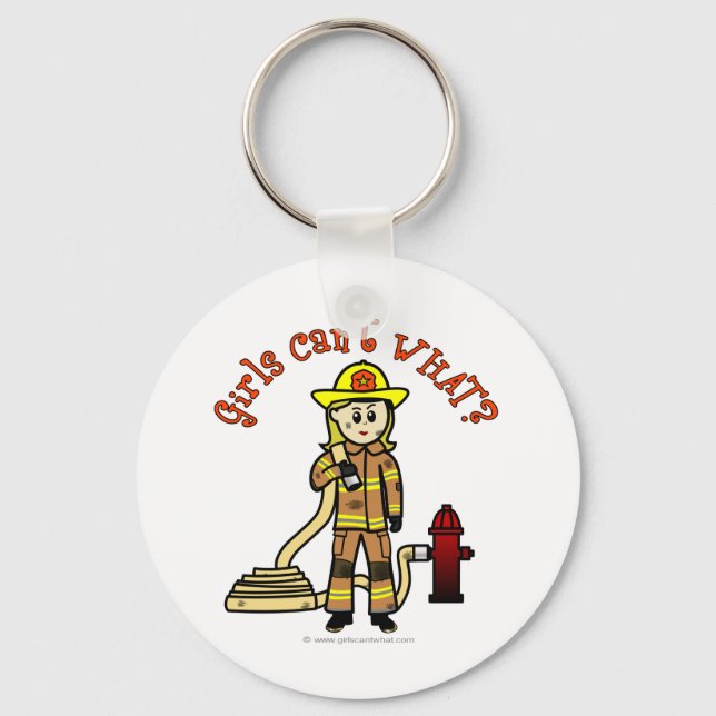Blonde Firefighter Girl Schlüsselanhänger (Vorderseite)
