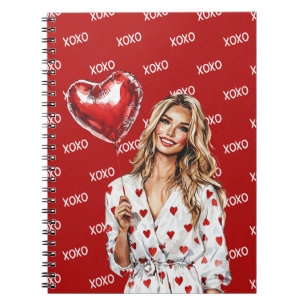Blonde Frau Herz Ballon XOXO Notizblock