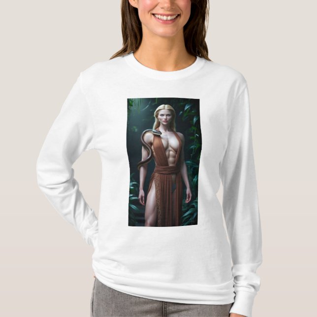 Blonde Frau mit Schlange auf dem Sweatshirt T-Shirt (Vorderseite)