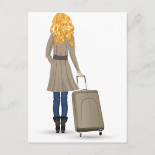 Blonde Frau mit Suitcase Postkarte