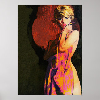 Blonde Girl and Mirror Vintage Pulp Cover Art. Poster