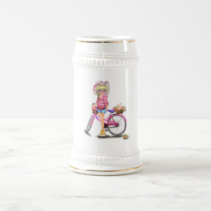 Blonde Girl and Pink Bier Stein Bierglas