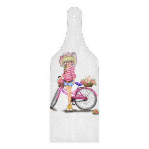 Blonde Girl and Pink Bike Cutting Board Schneidebrett
