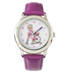 Blonde Girl and Pink Bike Watch Geschenk Armbanduhr
