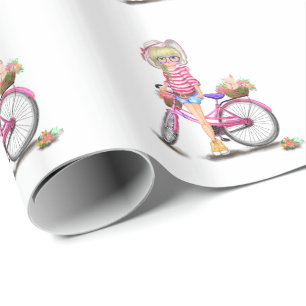 Blonde Girl and Pink Bike Wrapping Paper Geschenkpapier