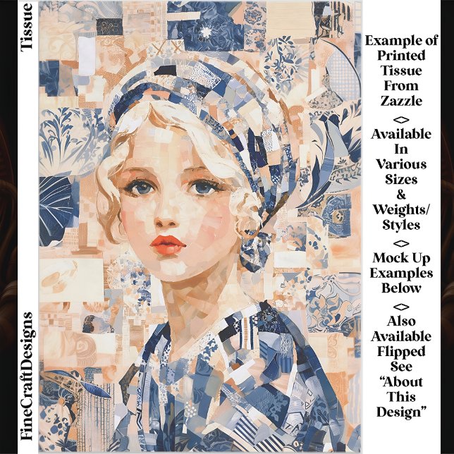Blonde Girl, Blue & Cream Patchwork EC2L Decoupage Seidenpapier (Von Creator hochgeladen)