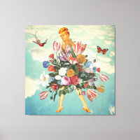 Blonde Girl Bouquet & Sky Retro Collage