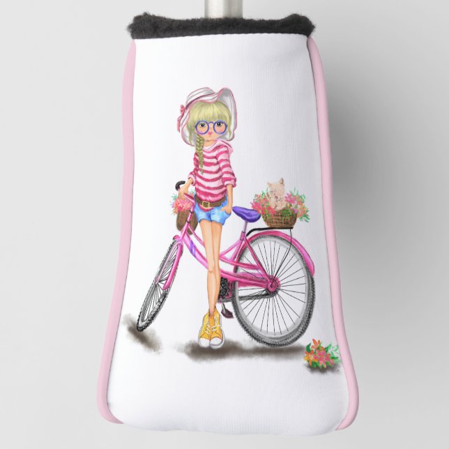 Blonde Girl Golf Head Cover mit rosa Bike Golf Headcover (Rotieren 90)