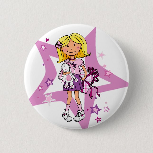 Blonde Girl Haar mit Geschenksstarre Button (Vorderseite)