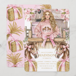 Blonde Girl Horse Birthday Invitation Einladung