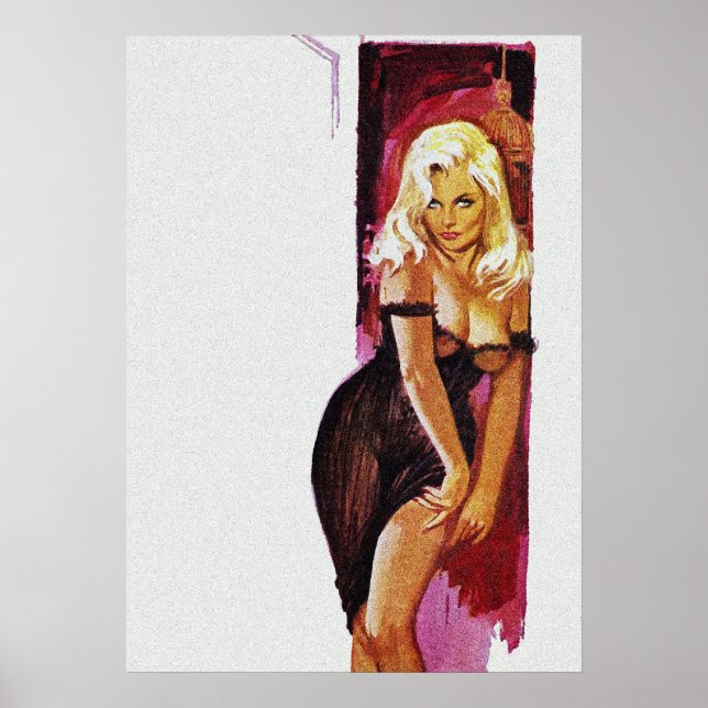 Blonde Girl in Black Dress Pulverschleiß Kunst Poster (Vorne)