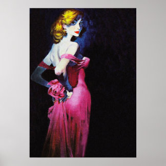 Blonde Girl in rosa Kleid Vintage Pulsabdeckung Poster