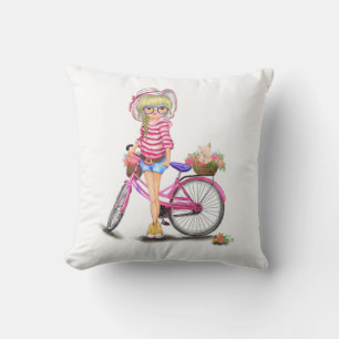 Blonde Girl-Kissen mit rosa Bike Kissen