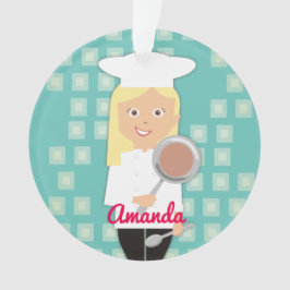 Blonde Girl Koch, die Pfanne personalisiert Ornament